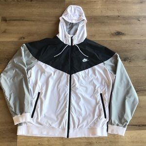 Windbreaker jacket with hood.